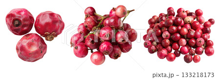 Set of spice, dried pink peppercorn, Isolated on a transparent background. Set of spice, dried pink peppercorn, Isolated on a transparent background. 133218173