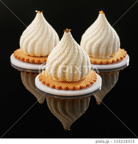 Sweet and tasty. Delicious cake against black background Sweet and tasty. Delicious cake against black background 133218313