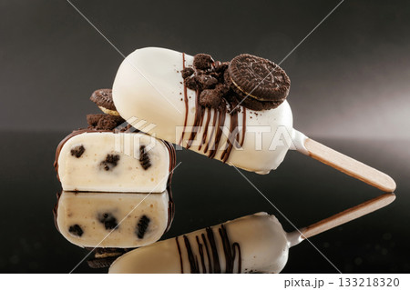 Tasty cheesecakes on the black background 133218320
