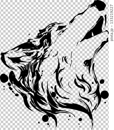 Ink painting illustration of a wolf howling Ink painting illustration of a wolf howling 133219227