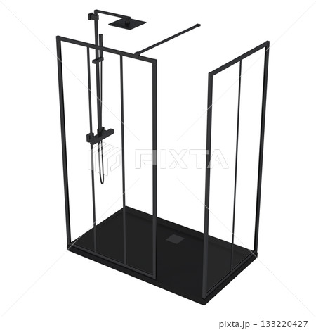 shower cabin isolated on transparent background, 3D illustration, cg render 133220427