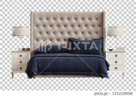 bed isolate on a transparent background, interior furniture, 3D illustration, cg render bed isolate on a transparent background, interior furniture, 3D illustration, cg render 133220696