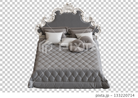 bed isolate on a transparent background, interior furniture, 3D illustration, cg render 133220714