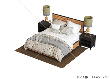 bed isolate on a transparent background, interior furniture, 3D illustration, cg render bed isolate on a transparent background, interior furniture, 3D illustration, cg render 133220730