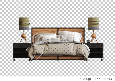 bed isolate on a transparent background, interior furniture, 3D illustration, cg render 133220733