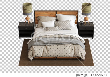 bed isolate on a transparent background, interior furniture, 3D illustration, cg render bed isolate on a transparent background, interior furniture, 3D illustration, cg render 133220734