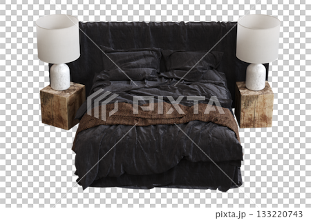 bed isolate on a transparent background, interior furniture, 3D illustration, cg render 133220743