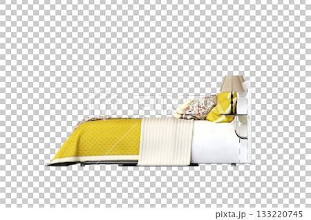 bed isolate on a transparent background, interior furniture, 3D illustration, cg render 133220745