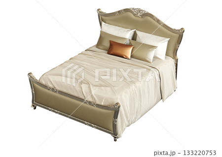 bed isolate on a transparent background, interior furniture, 3D illustration, cg render 133220753