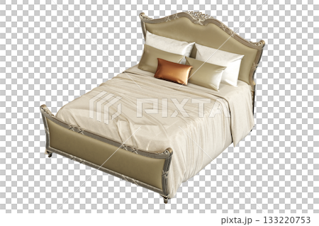 bed isolate on a transparent background, interior furniture, 3D illustration, cg render 133220753