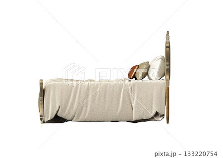 bed isolate on a transparent background, interior furniture, 3D illustration, cg render 133220754