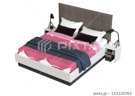 bed isolate on a transparent background, interior furniture, 3D illustration, cg render 133220763