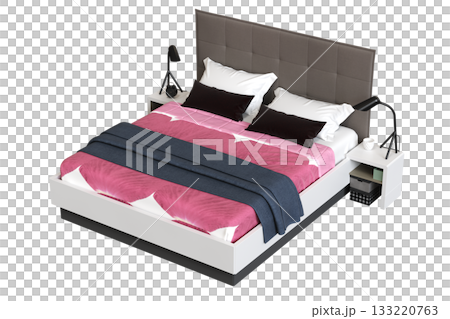 bed isolate on a transparent background, interior furniture, 3D illustration, cg render 133220763