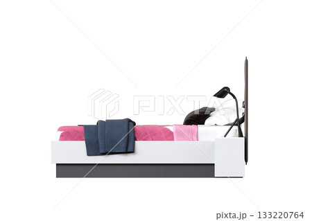 bed isolate on a transparent background, interior furniture, 3D illustration, cg render 133220764