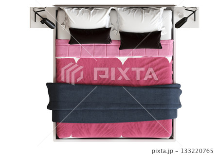 bed isolate on a transparent background, interior furniture, 3D illustration, cg render 133220765