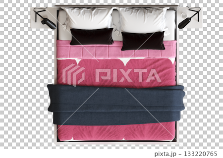 bed isolate on a transparent background, interior furniture, 3D illustration, cg render 133220765