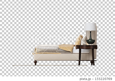 bed isolate on a transparent background, interior furniture, 3D illustration, cg render 133220769