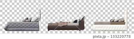 bed isolate on a transparent background, interior furniture, 3D illustration, cg render 133220778