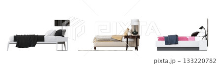 bed isolate on a transparent background, interior furniture, 3D illustration, cg render 133220782