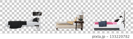 bed isolate on a transparent background, interior furniture, 3D illustration, cg render 133220782