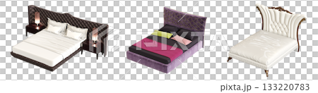 bed isolate on a transparent background, interior furniture, 3D illustration, cg render bed isolate on a transparent background, interior furniture, 3D illustration, cg render 133220783