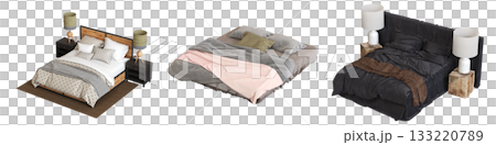 bed isolate on a transparent background, interior furniture, 3D illustration, cg render bed isolate on a transparent background, interior furniture, 3D illustration, cg render 133220789