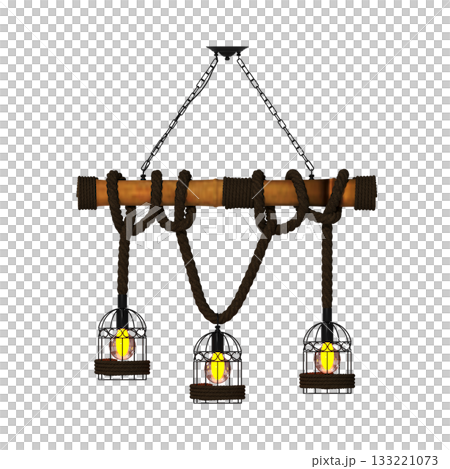 chandelier on the ceiling isolated on transparent background, hanging lamp, pendant light, 3D illustration, cg render 133221073