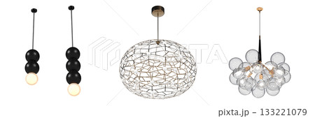 chandelier on the ceiling isolated on transparent background, hanging lamp, pendant light, 3D illustration, cg render chandelier on the ceiling isolated on transparent background, hanging lamp, pendant light, 3D illustration, cg render 133221079