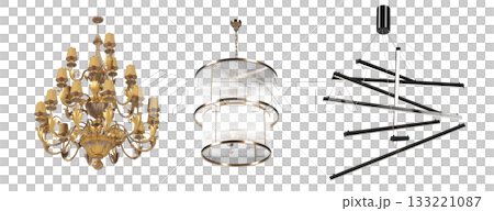 chandelier on the ceiling isolated on transparent background, hanging lamp, pendant light, 3D illustration, cg render chandelier on the ceiling isolated on transparent background, hanging lamp, pendant light, 3D illustration, cg render 133221087