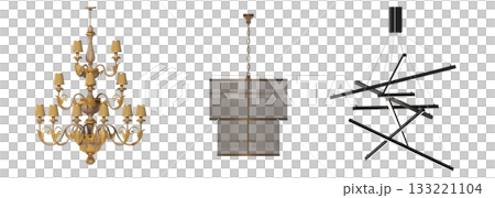 chandelier on the ceiling isolated on transparent background, hanging lamp, pendant light, 3D illustration, cg render chandelier on the ceiling isolated on transparent background, hanging lamp, pendant light, 3D illustration, cg render 133221104
