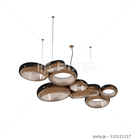 chandelier on the ceiling isolated on transparent background, hanging lamp, pendant light, 3D illustration, cg render 133221117