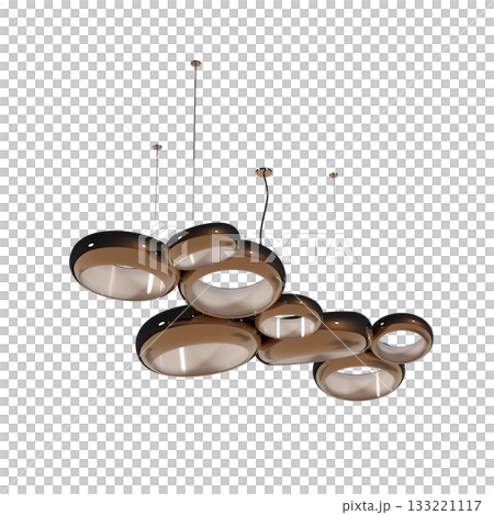 chandelier on the ceiling isolated on transparent background, hanging lamp, pendant light, 3D illustration, cg render 133221117