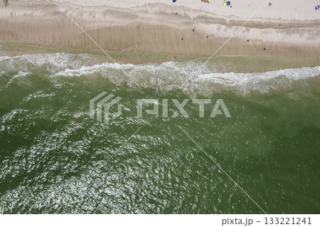 sandy beach on the seashore, view from above sandy beach on the seashore, view from above 133221241