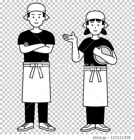 居酒屋の店員の男女(全身) セット 居酒屋の店員の男女(全身) セット 133221300