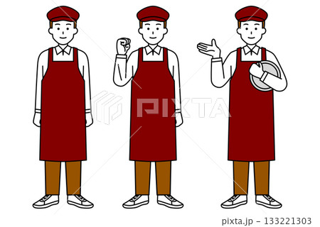 カフェの男性店員の全身ポーズセット 133221303