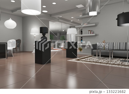 commercial premises, shop, interior visualization, 3D illustration 133221682