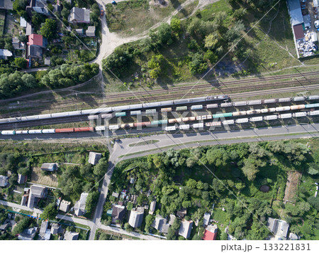 railway, trains with wagons, view from above railway, trains with wagons, view from above 133221831