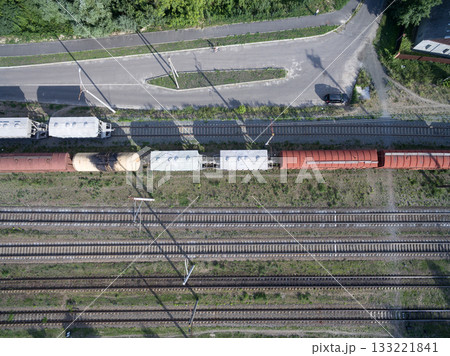 railway, trains with wagons, view from above 133221841
