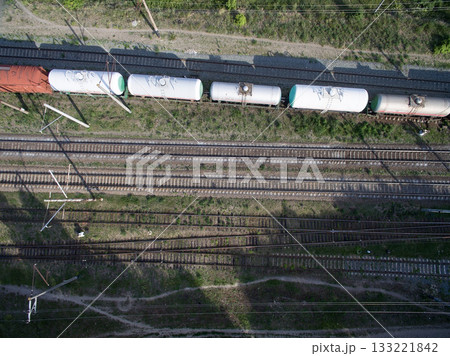 railway, trains with wagons, view from above 133221842