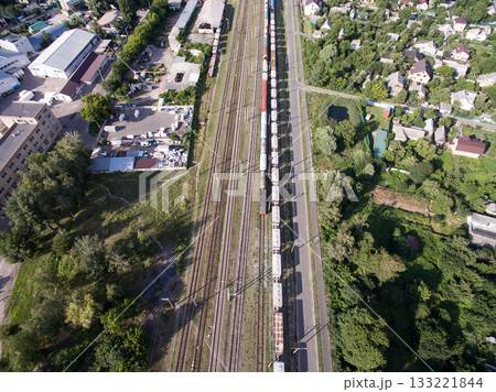 railway, trains with wagons, view from above 133221844