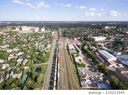 railway, trains with wagons, view from above railway, trains with wagons, view from above 133221845