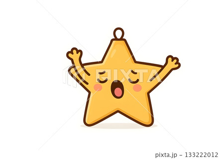 Yawning kawaii star ornament with raised arms, rosy cheeks, and sleepy face Yawning kawaii star ornament with raised arms, rosy cheeks, and sleepy face 133222012