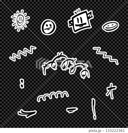 Doodle-style hand-drawn elements with faces and shapes on transparent background. Doodle-style hand-drawn elements with faces and shapes on transparent background. 133222361
