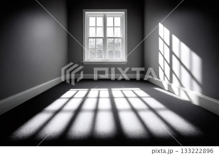 Sunlight casting geometric shadows in empty room Sunlight casting geometric shadows in empty room 133222896