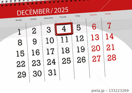 Calendar 2025, deadline, day, month, page, organizer, date, December, thursday, number 4 Calendar 2025, deadline, day, month, page, organizer, date, December, thursday, number 4 133223269