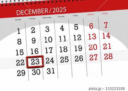 Calendar 2025, deadline, day, month, page, organizer, date, December, tuesday, number 23 133223288