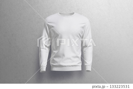 Blank white sweatshirt mockup, grey textured background Blank white sweatshirt mockup, grey textured background 133223531