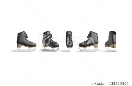 Blank black ice skates single mockup, different angles views 133223562