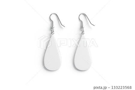 Blank white drop earring pair mockup lying, top view 133223568