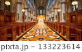 St. Patrick's cathedral interior showing gothic architecture and empty pews 133223614